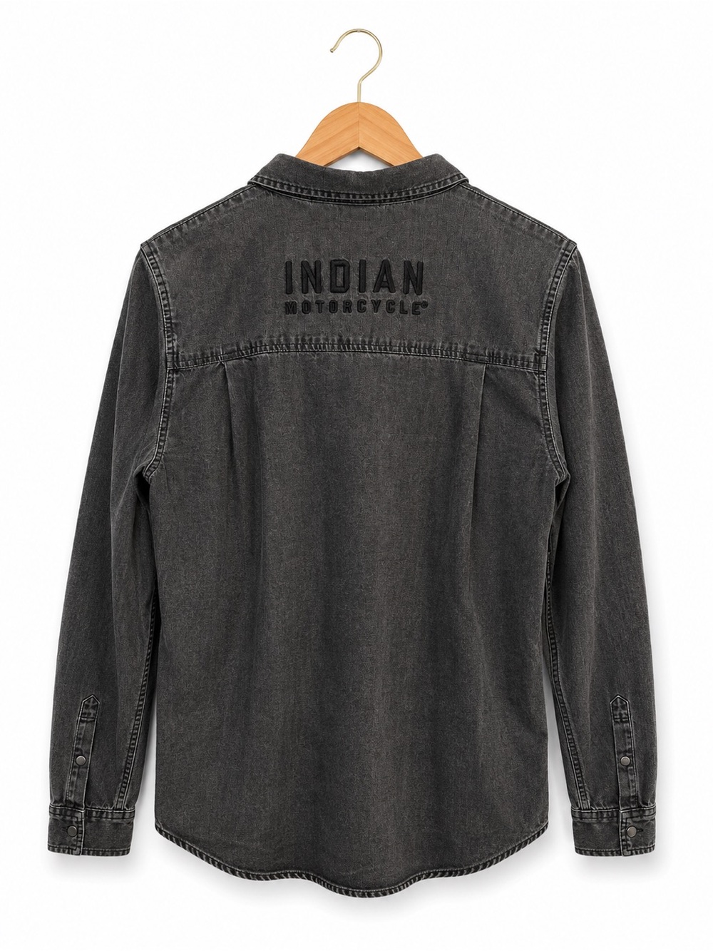Indian Motorcycle Women’s L Washed Black Denim Shirt Moto Biker Western